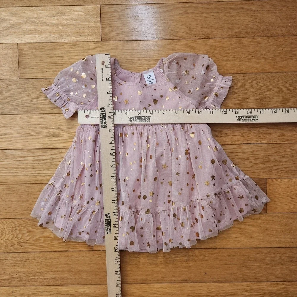 Baby Gap NWOT Pink Tulle Dress Gold Stars Hearts Ruffle Bloomers 6-12‎ Months